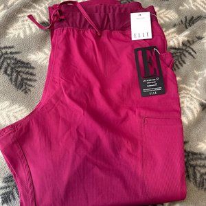 Elle Wine Petite Women's Scrub Pants 2XL Petite